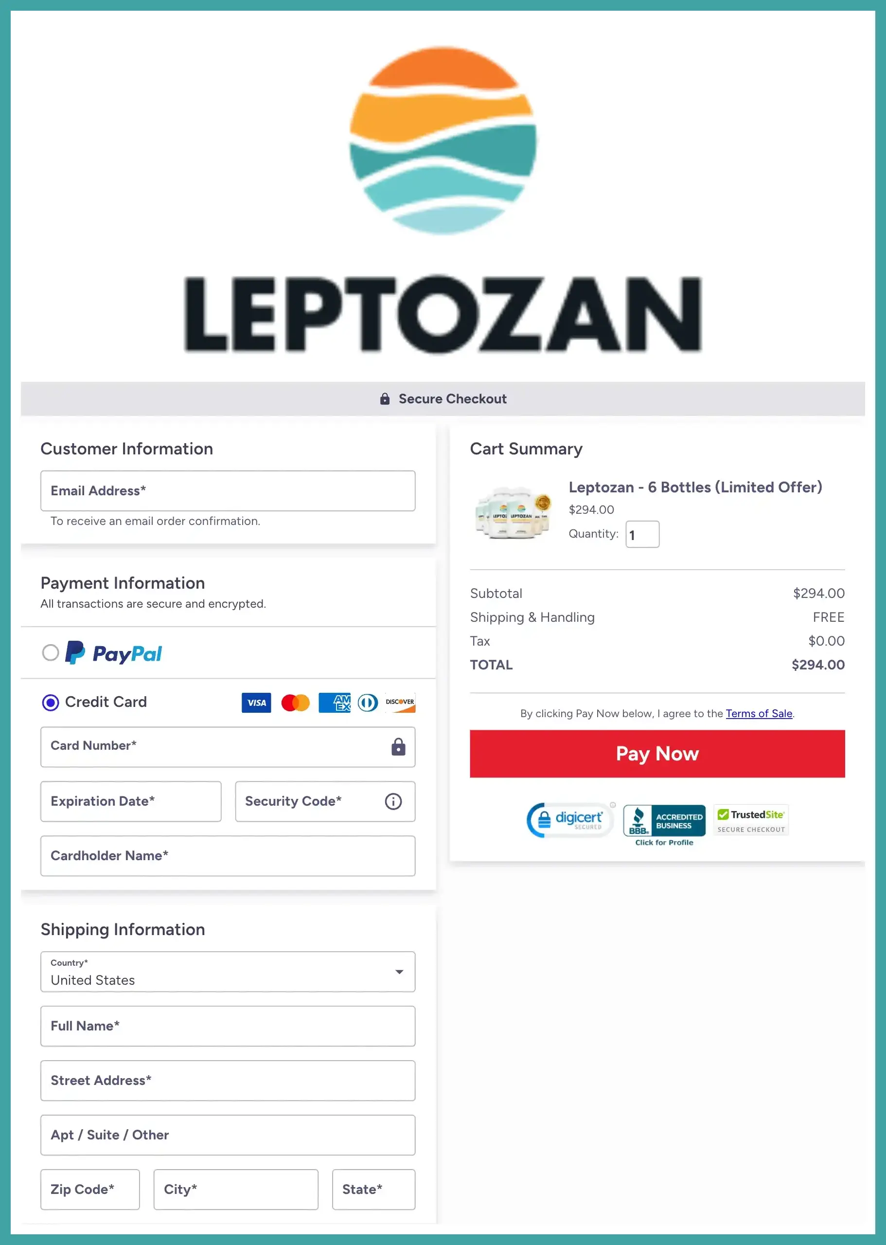 Leptozan Official Website Secure Order Page